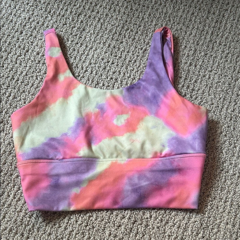 Tie-Dye Sports Bra - Pink, Purple, and Cream